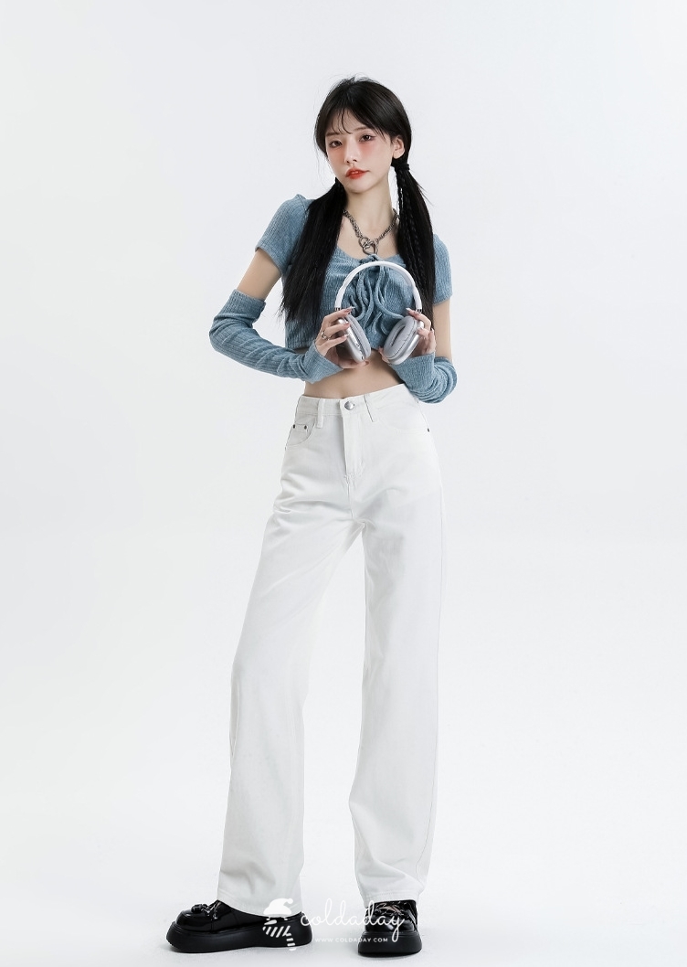 Winter White Jeans กางเกงยีนส์กันหนาวทรงขาตรงสีขาว
