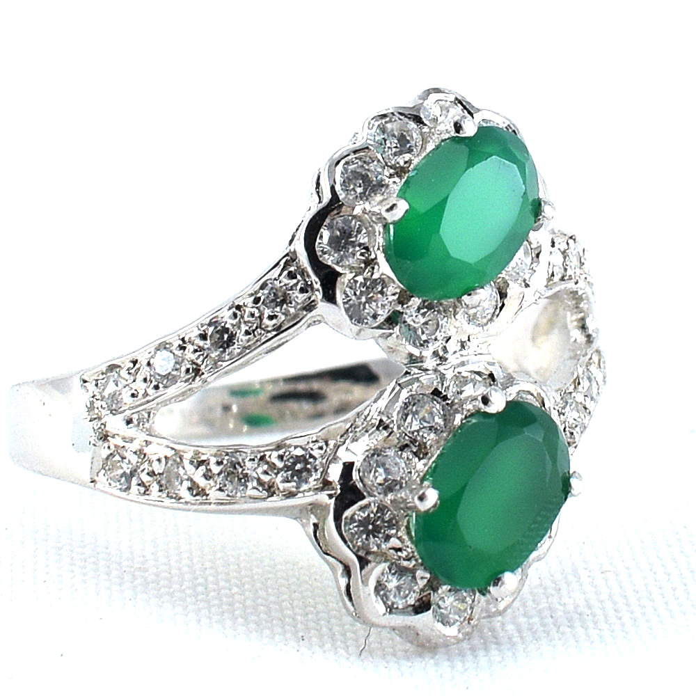 แหวนเงินแท้ราคาถูกชุบทองคำขาว พลอยแท้กรีนอะเกท 1.10 กะรัต งานประณีตสวยงาม สั่งผลิตค่ะ