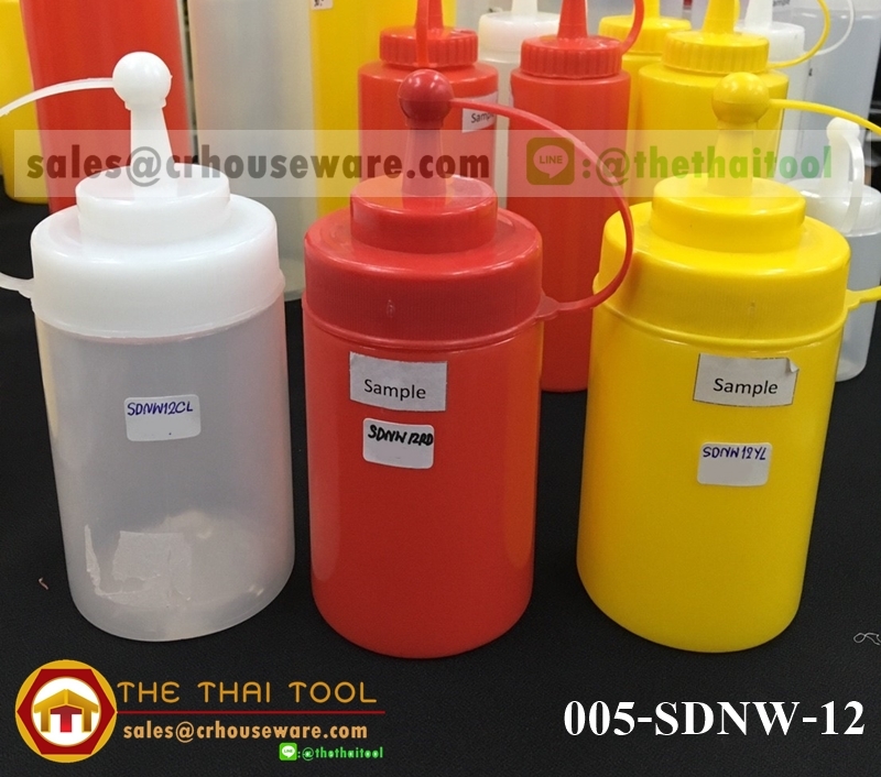 ขวดบีบซอสปากกว้าง มีจุกปิด Wide Mouth Squeeze Dispensers With Cap 12 oz.