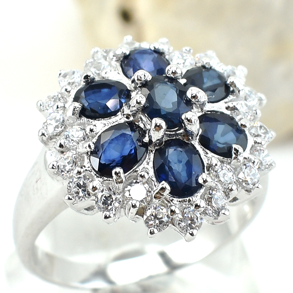 แหวนเงินแท้ราคาถูกชุบทองคำขาว ไพลินแท้ 1.75 กะรัต เพชรCZ 0.75 กะรัต งานประณีตสวยงาม สั่งผลิตค่ะ