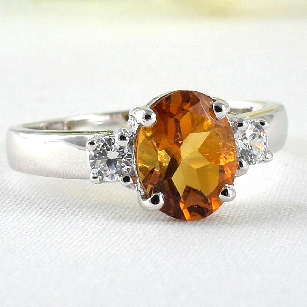 แหวนเงินแท้ราคาถูกชุบทองคำขาว ซิทรินแท้ 1.65 กะรัต เพชรCZ 0.20 กะรัต งานประณีตสวยงาม สั่งผลิตค่ะ