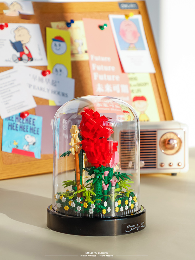 เลโก้นาโน Red Rose and Display Box(ต้นกุหลาบแดงพร้อมโคมครอบ) Size Jumbo