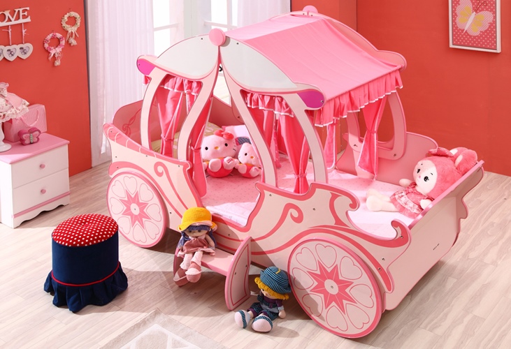 เตียงนอนไม้สำหรับเด็กผู้หญิง Princess Chariot Pink รถม้าเจ้าหญิงสีชมพู TP20133