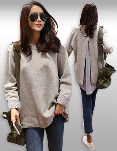 เสื้อยืดแฟชั่นแขนยาวดีเทลเก๋แต่งแหวกหลัง รหัส2050