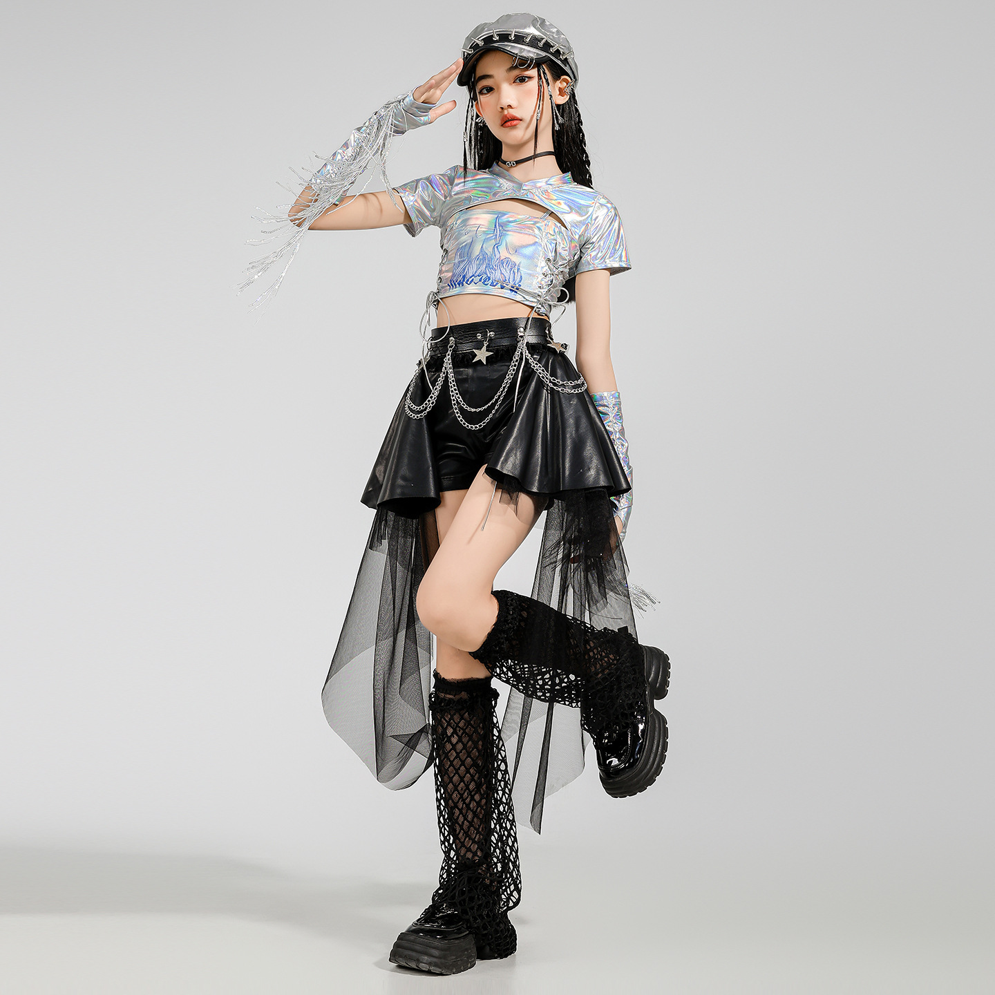 friendly4kid ชุดเต้น HipHop Kidsเสื้อ+กางเกงหางปลา jazz dance kids