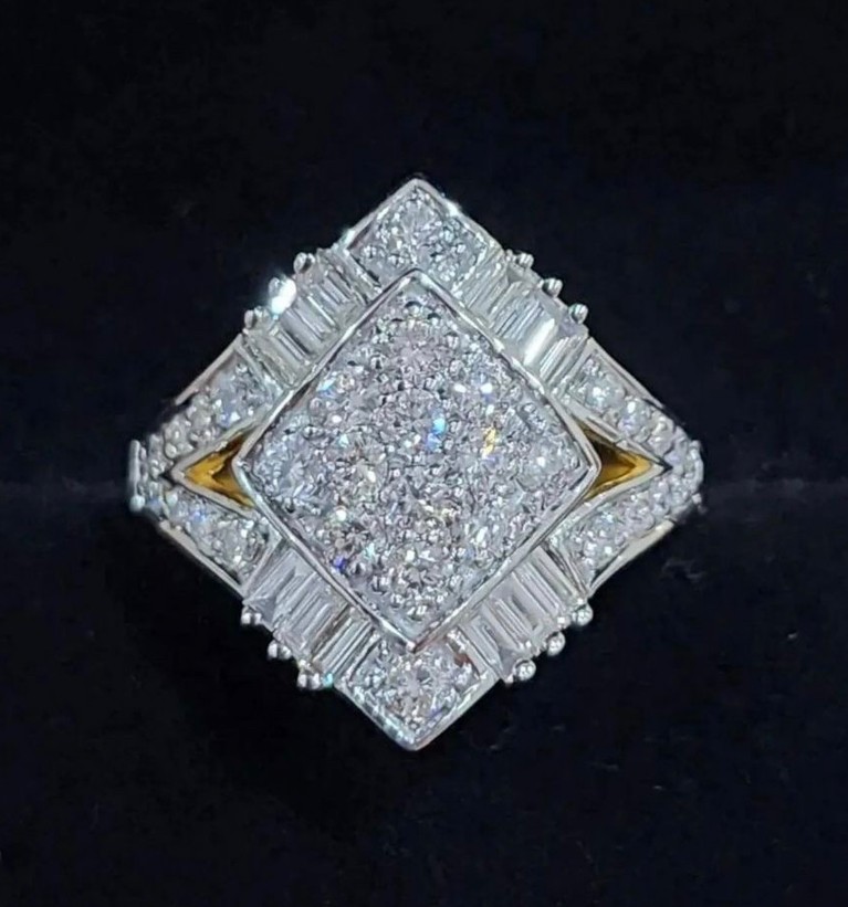 พร้อมส่งและสั่งผลิตแหวนเพชรแท้น้ำ97 เพชรบาเก็ตและกลม แหวนแต่งงาน แหวนหมั้น ใส่เที่ยว ออกงาน แหวนทองคำ 9K เพชรแท้รวม 1 กะรัต 44 เม็ด ราคาถูกมาก ส่งฟรี