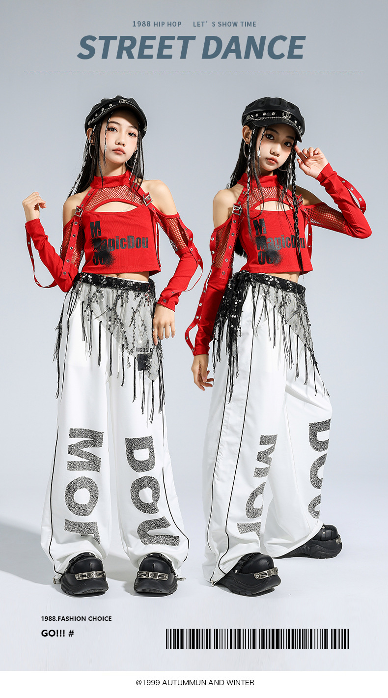 Friendly4kidชุดเต้นเด็กชาย/หญิง set เสื้อ+กางเกง สีดำ-แดงสไตล์สตรีทแดนซ์