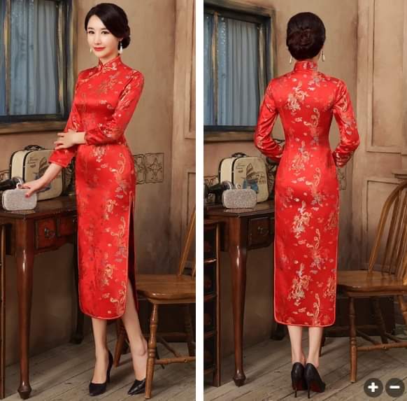 ชุดจีน กี่เพ้า คุณแม่ แขนยาว ,แขนสั้น ผ้าเงา