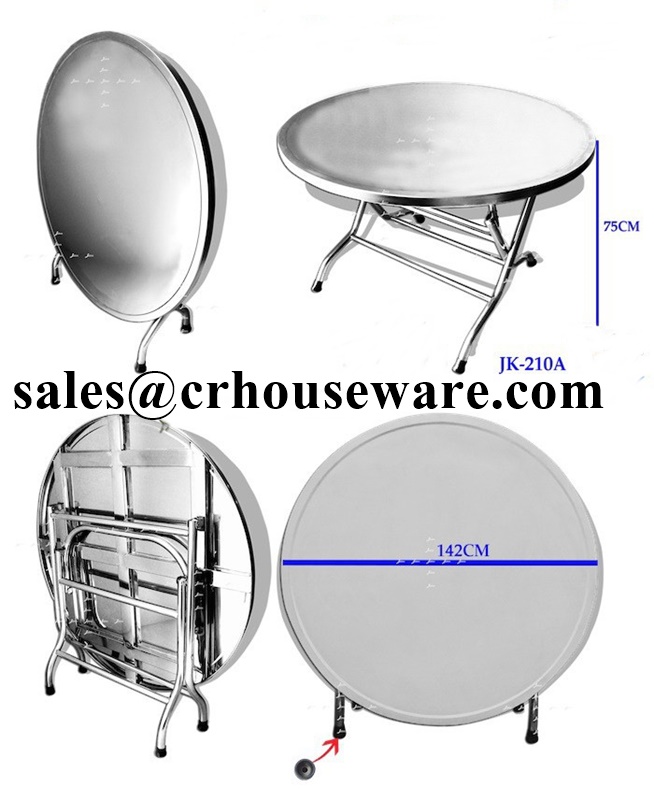 โต๊ะสเตนเลสกลมพับขาโค้งตั้งได้ (142 ซม). 075-JK-210A,โต๊ะสเตนเลสขนาดครอบครัว, Stainless_steel_round_table