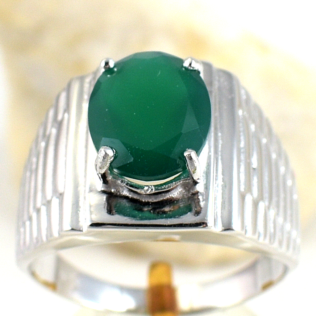 แหวนเงินแท้ราคาถูกชุบทองคำขาว พลอยแท้กรีนอะเกท 3.15 กะรัต งานประณีตสวยงาม สั่งผลิตค่ะ