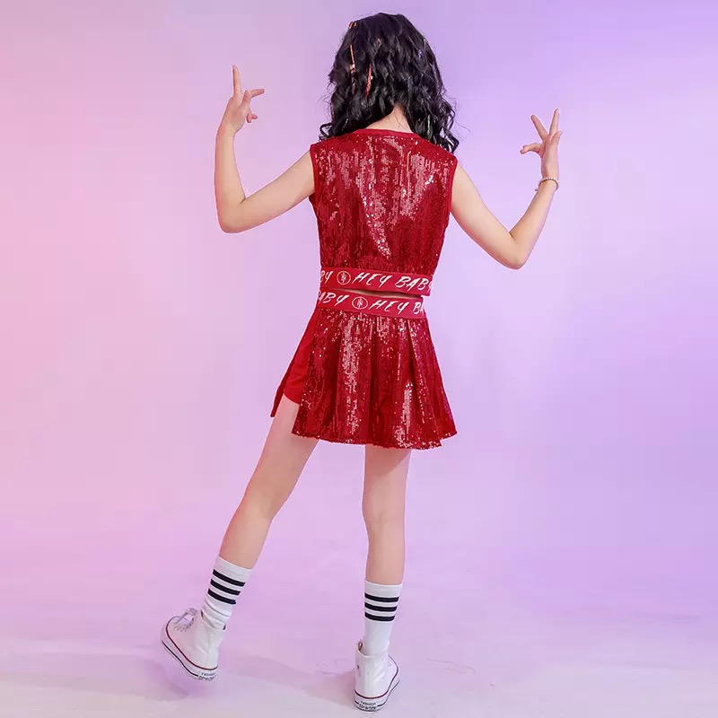 พร้อมส่ง ชุดเต้น เสื้อกล้าม+กางเกงกระโปรง ปักเลื่อม