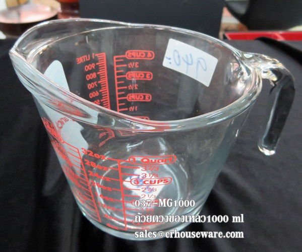 ถ้วยตวงแก้วทนความร้อน นำเข้า ขีดชัด ความจุ 1000 ml 037-MG1000