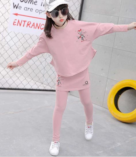 F กันหนาว: ชุดเซ็ตเสื้อแขนยาว+เลกกิ้งกระโปรง