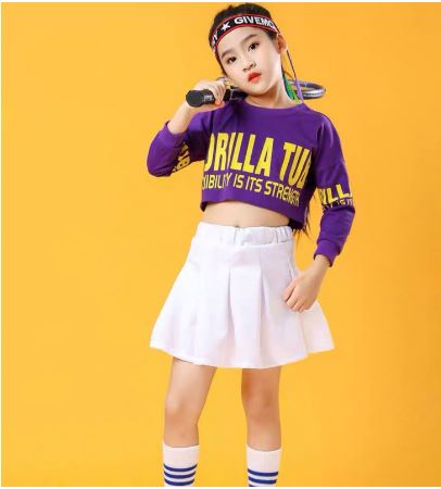 พร้อมส่ง ชุดเต้น ชุดแดนซ์ เซ็ตสีม่วง-ขาว