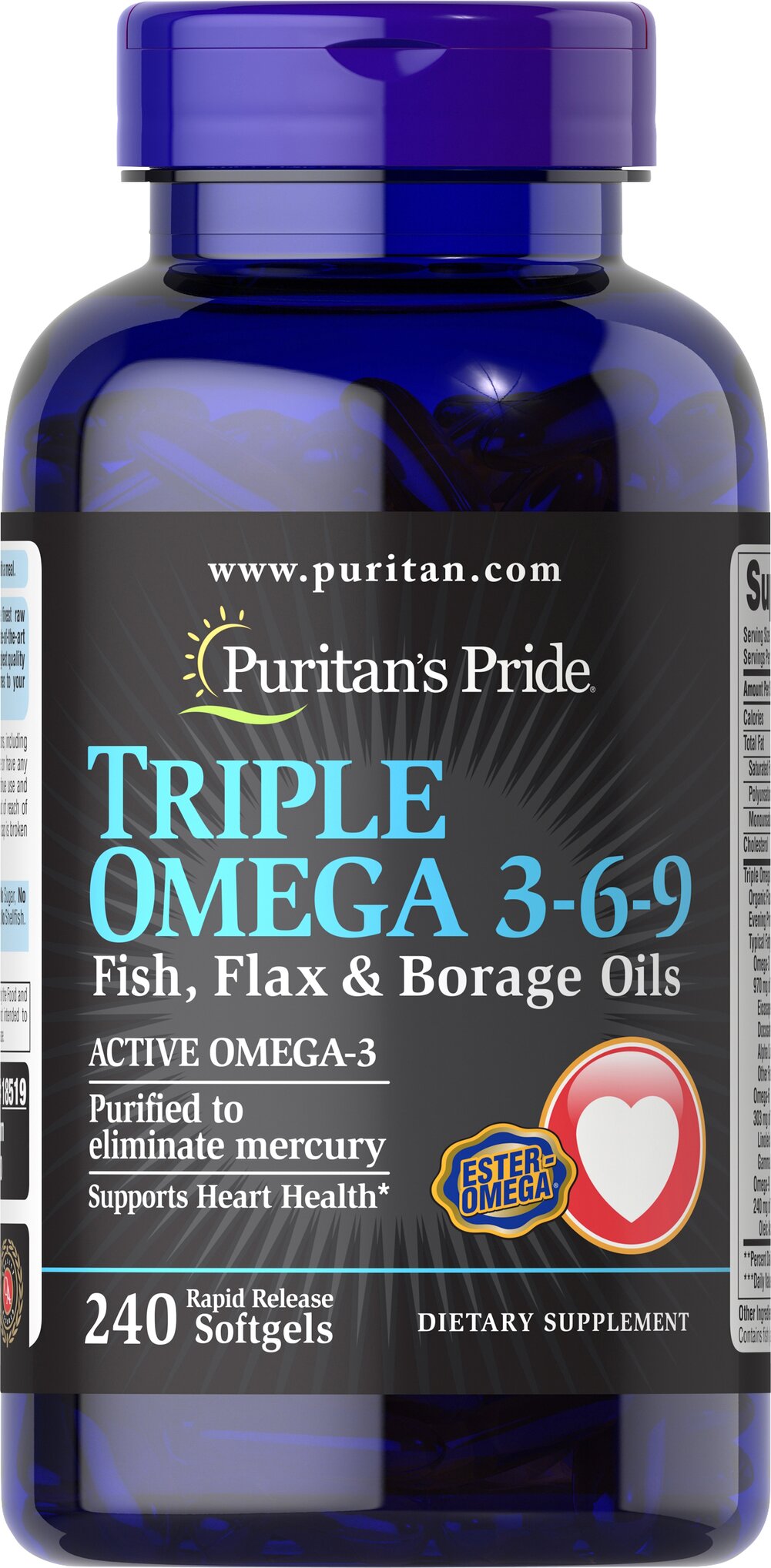 Puritan's Pride Maximum Strength Triple Omega 3-6-9 Fish, Flax & Borage Oils 240 softgels