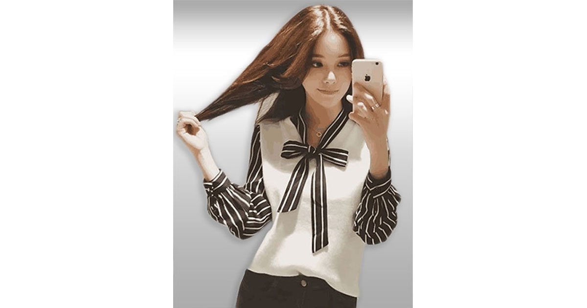 เสื้อแฟชั่นแต่งลายแขนยาวมีสายผูกโบว์น่ารัก รหัส1494