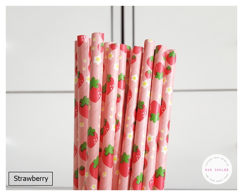 Fruit Pattern Paper Straws หลอดกระดาษ ใช้สำหรับดื่มน้ำ