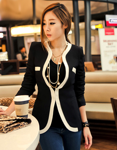 เสื้อสูทแขนยาวสีดำแต่งขลิบขาวไม่มีปกสรหัส1631