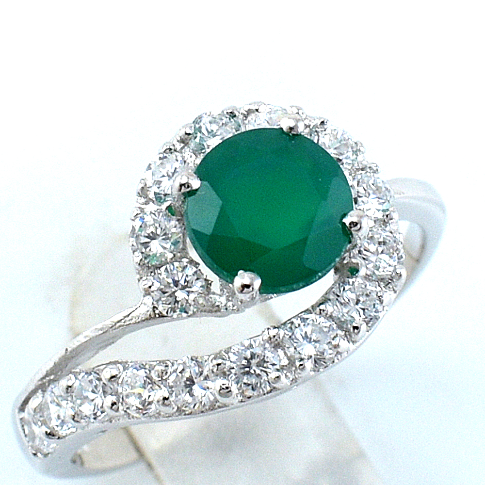 แหวนเงินแท้ราคาถูกชุบทองคำขาว พลอยแท้กรีนอะเกท 0.77 กะรัต เพชรCZ 0.48 กะรัต งานประณีตสวยงาม สั่งผลิตค่ะ