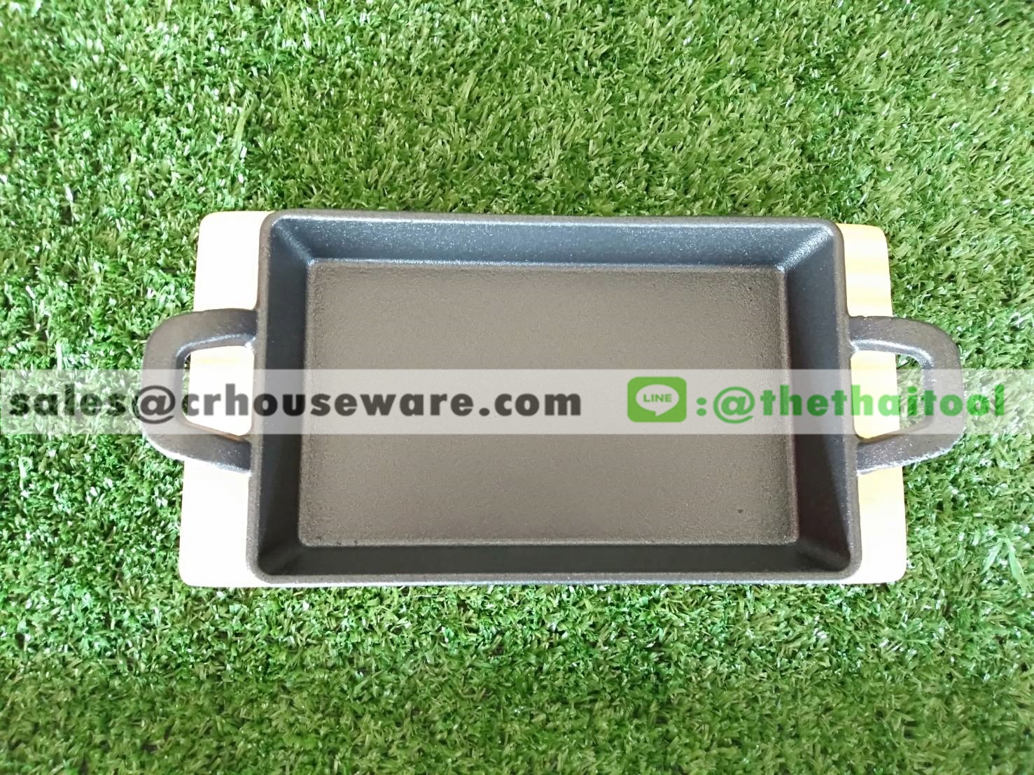 กระทะผืนผ้า 2 หู 20ซม. พร้อมไม้รอง รหัส 006-PX-YY087-1