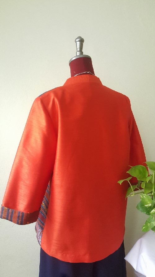 SIVA เสื้อคลุ้มผ้าไหมไทยตกแต่งวัสดุเหลือใช้ SIVA (ส่งฟรี) ดำ,น้ำตาล,ชมภู่,ฟ้า,แดงเลือดหมู M,L,XL,XXL