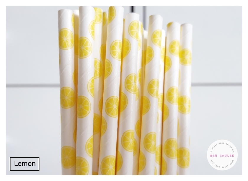 Fruit Pattern Paper Straws หลอดกระดาษ ใช้สำหรับดื่มน้ำ