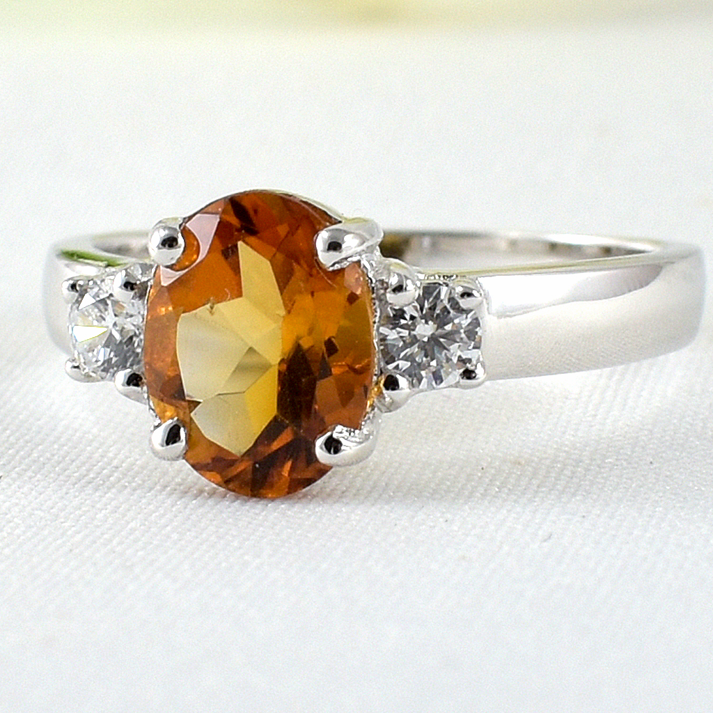 แหวนเงินแท้ราคาถูกชุบทองคำขาว ซิทรินแท้ 1.65 กะรัต เพชรCZ 0.20 กะรัต งานประณีตสวยงาม สั่งผลิตค่ะ