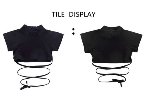 ชุดเต้น ชุดแดนซ์ เสื้อเอวลอยสีดำ+กางเกงขายาวสีขาว