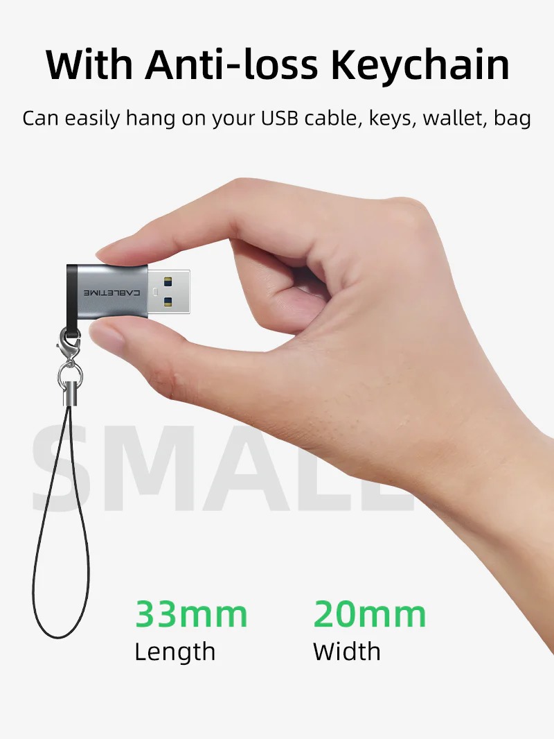 USB 3.0 A Male to USB C Female Adapter 5Gbps สีเงิน by Cabletime