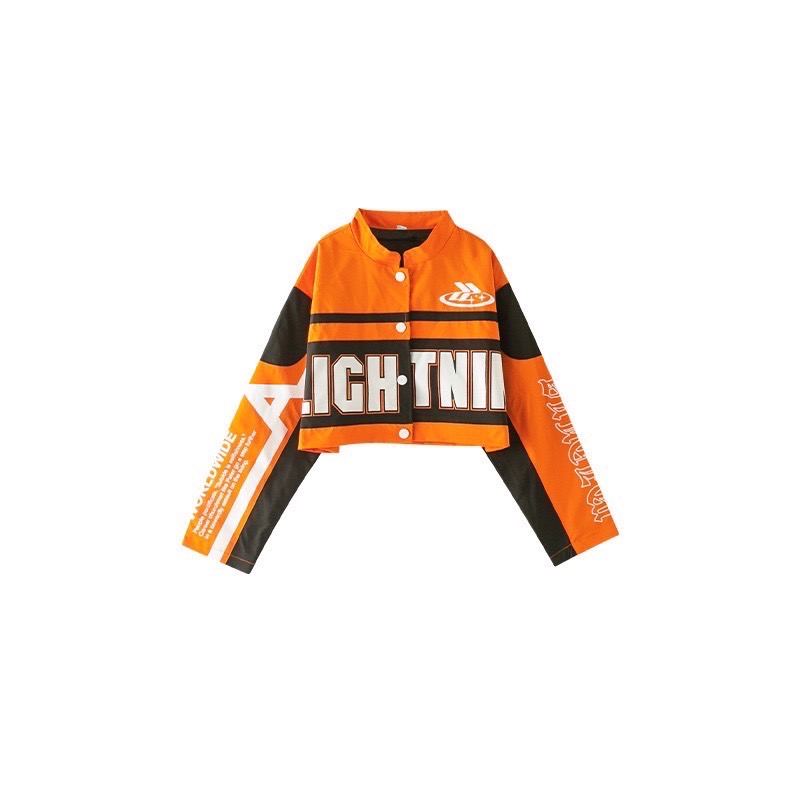 ชุดเต้น ฮิปฮอป เซ็ท เสื้อคลุมแจ๊คเก็ตLIGH TNIK+กางเกง สีส้ม**สินค้าเปิดจอง