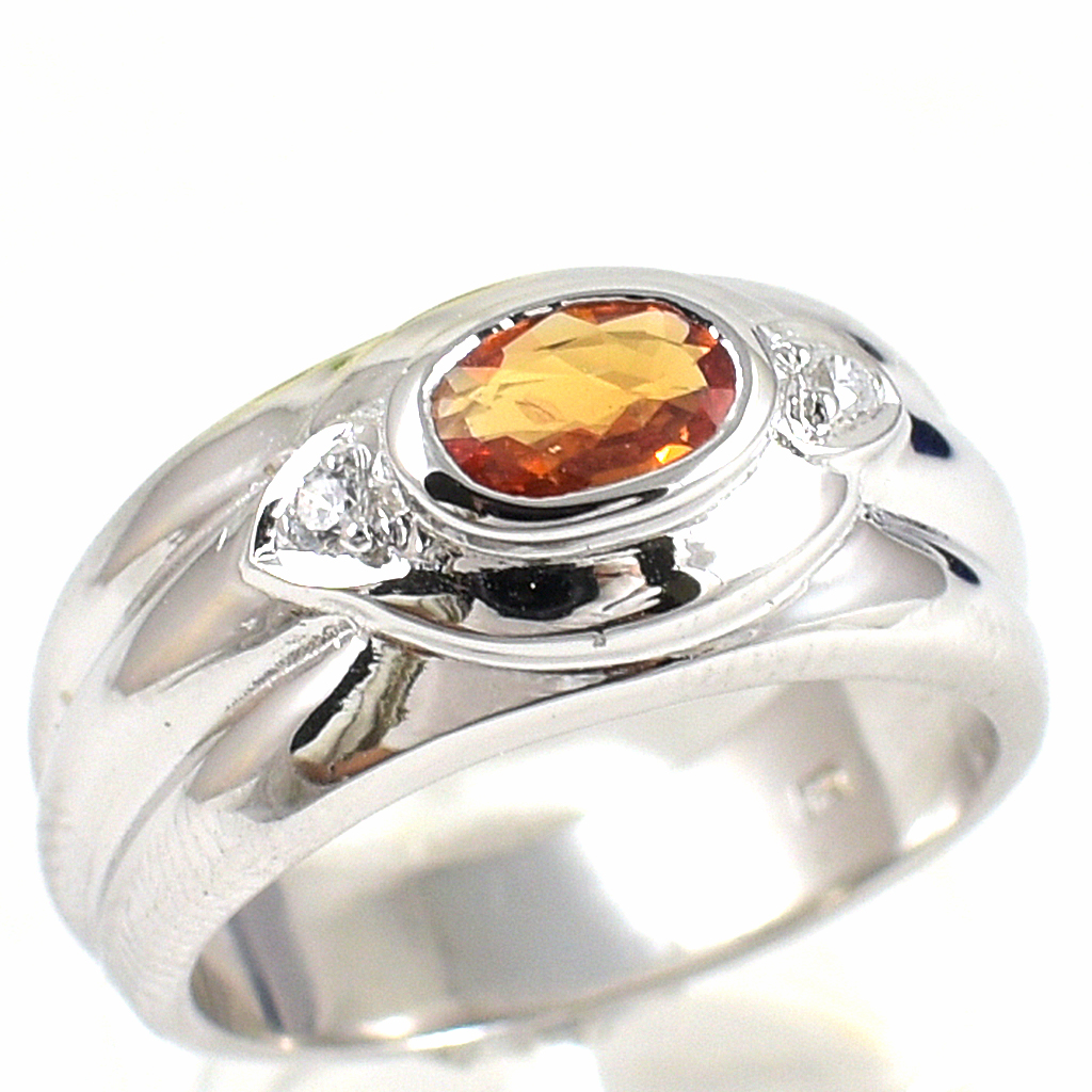 แหวนเงินแท้ราคาถูกชุบทองคำขาว บุษราคัมแท้ 0.55 กะรัต เพชรCZ 0.06 กะรัต งานประณีตสวยงาม สั่งผลิตค่ะ