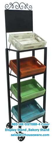 ชั้นรุ่นล้อเหล็กรวมลังไม้ 4 ใบ รวมป้าย 4 wood crates display shelf with label and steel wheels Code : 005-HK-DST088-4 Color