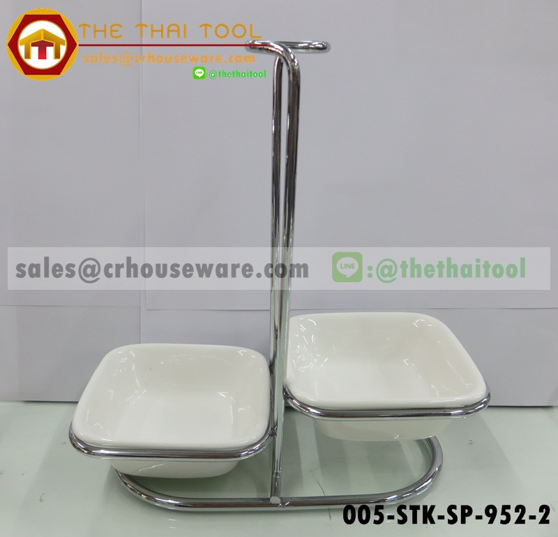 ขาตั้งวางกระบวย แบบคู่ พร้อมชามเซรามิค Ladle holder 005-STK-SP-952-2
