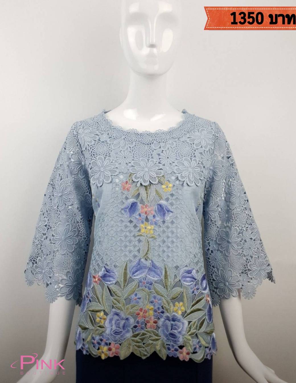 ขายดีที่สุด เสื้อลูกไม้ปักลายเเขนลูกไม้ แบรนด์พิ้งบูติค