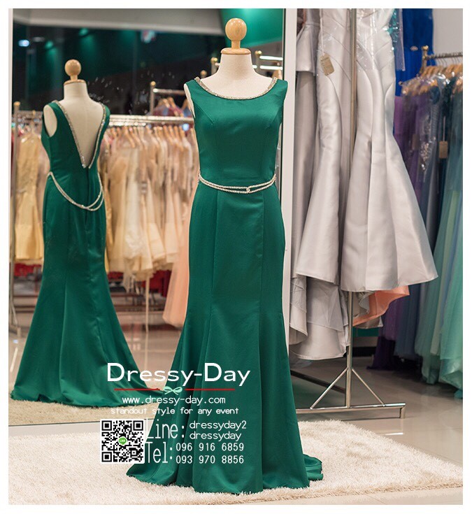 รหัส ชุดราตรียาว :PF011 ชุดแซก ชุดราตรียาวสีเขียวมรกต เหมาะใส่ไปงานแต่งงาน สวยเก๋เหมาะใส่ออกงานกลางคืน งานแต่งงาน