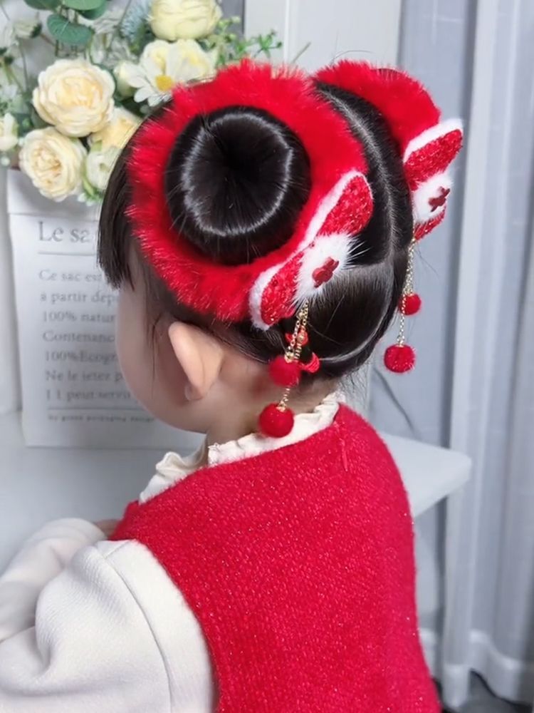 พร้อมส่ง กิ๊บติดผมตรุษจีน เด็ก ยางรัดผม ประดับพู่