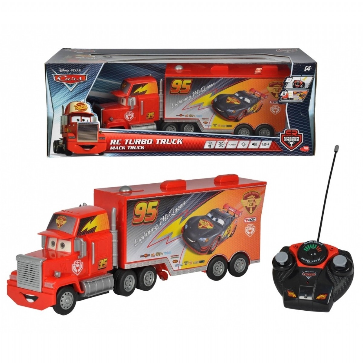 รถพ่วงวิทยุบังคับ Dickies Dickie Disney Cars Carbon Rc Turbo Mack Truck 1: 24 Scale Red