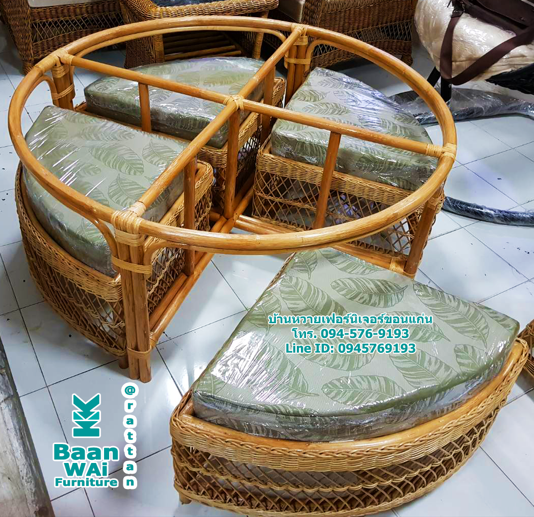 ชุดโต๊ะกลมหวายแท้