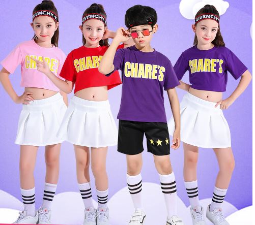 พร้อมส่ง ชุดเต้น ชุดหรีดเดอร์ ชุดเชียร์ เสื้อแขนสั้น+กระโปรงขาว