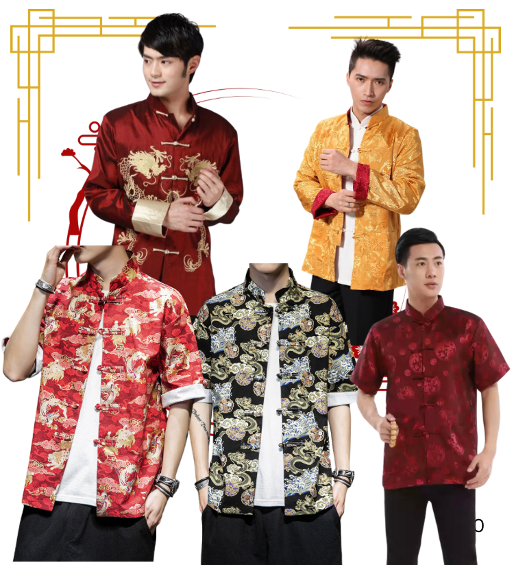 ชุดจีน เสื้อจีนชาย สีแดง-ทอง ใส่ได้ 2 ด้าน