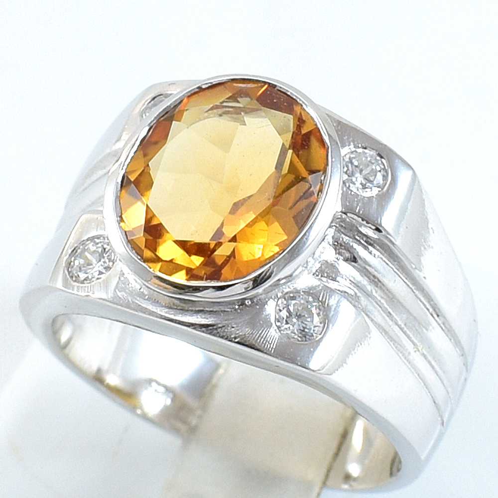 แหวนเงินแท้ราคาถูกชุบทองคำขาว ซิทรินแท้ 4.80 กะรัต เพชรCZ 0.12 กะรัต งานประณีตสวยงาม สั่งผลิตค่ะ