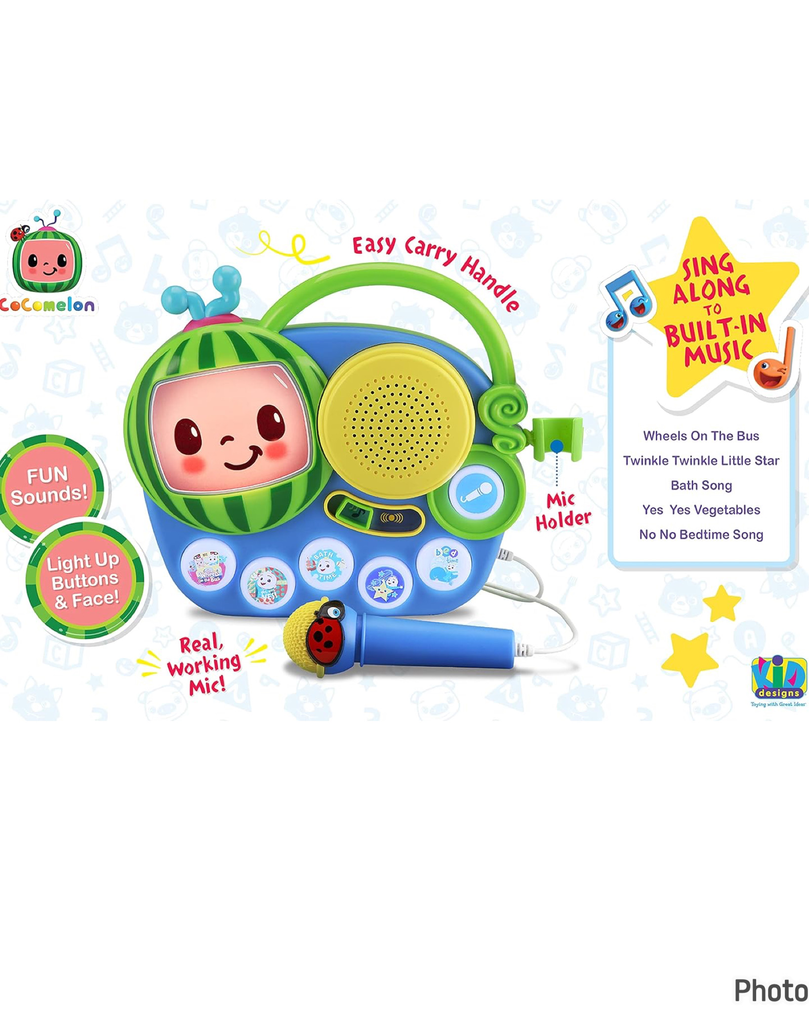 eKids Auxiliary Cocomelon Toy Singalong Boombox with Microphone for Toddlers