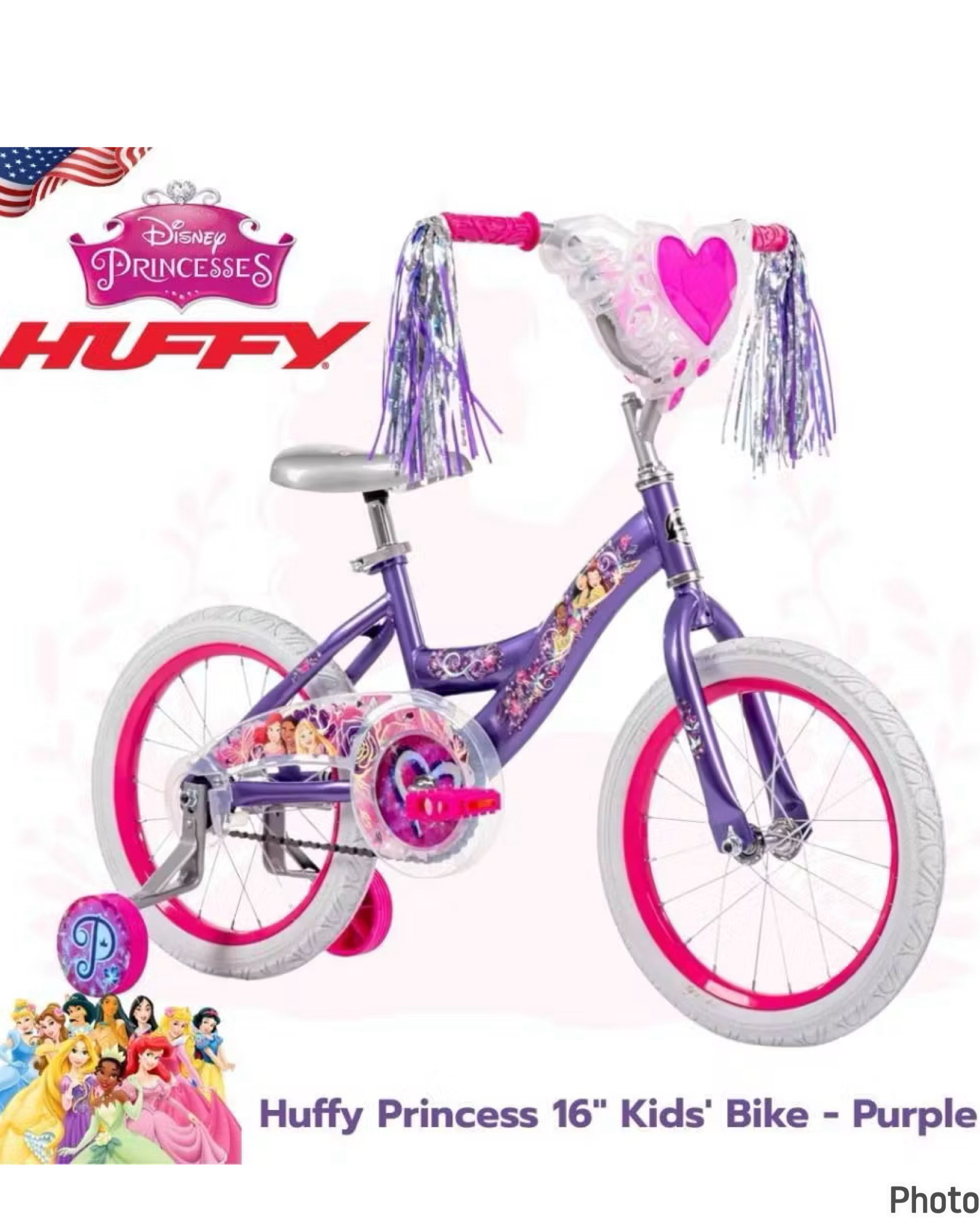 รถจักรยาน 16 นิ้ว Huffy Disney Princess Kids‘ Bike - 16“ Wheels - Training Wheels - Purple