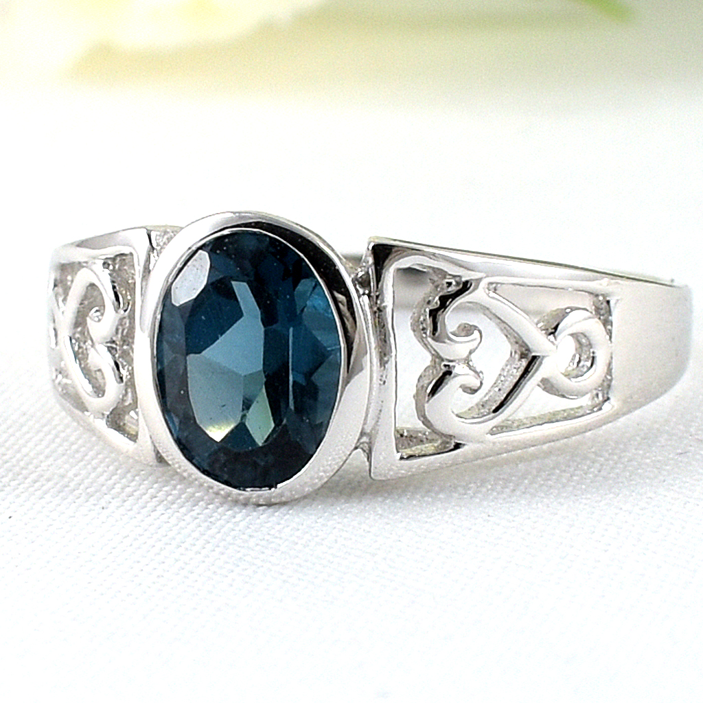 แหวนเงินแท้ราคาถูกชุบทองคำขาว ลอนดอนบลูโทปาซแท้ 1.40 กะรัต งานประณีตสวยงาม สั่งผลิตค่ะ