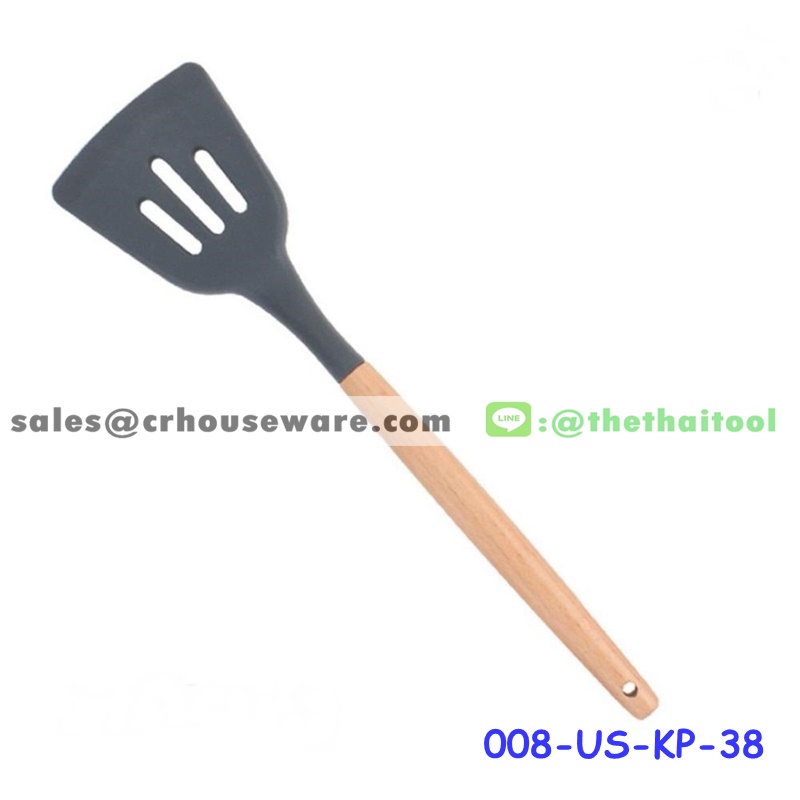 ตะหลิวร่องซิลิโคน ด้ามไม้ 32 ซม. รหัสสินค้า 008-US-KP-38