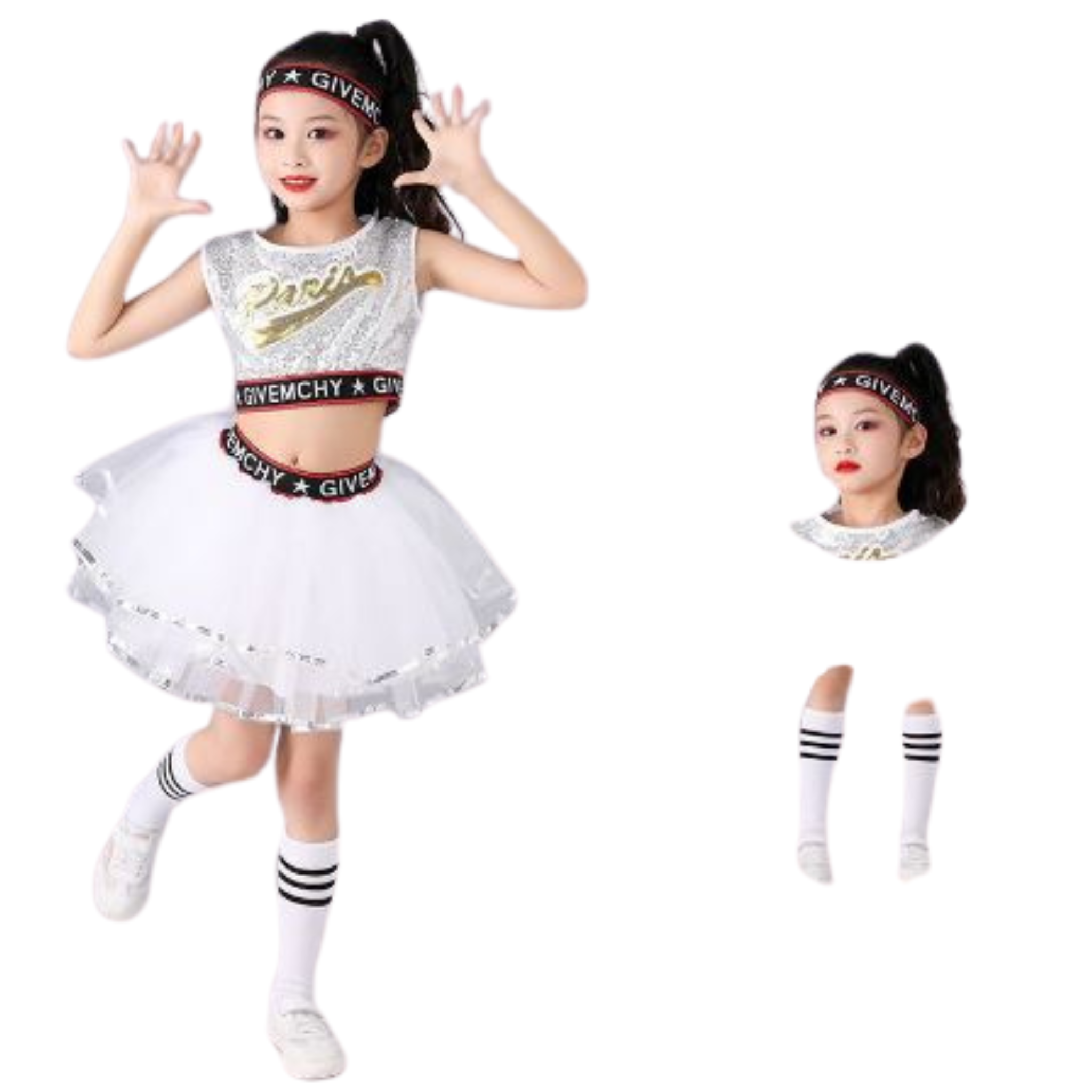 ชุดเต้น เชียร์หรีดเดอร์ เสื้อแขนกุด+กระโปรงพองฟู