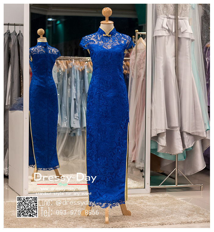 รหัส ชุดกี่เพ้า : KPL034 ชุดกี่เพ้าแบบยาว ผ้าลูกไม้เนื้อดีทั้งชุด สีน้าเงิน สวย หรู และสง่ามากๆ เจ้าสาวที่มองหา ชุดกี่เพ้าประยุกต์ สำหรับใส่ในพิธียกน้ำชา ชุดส่งตัว ถ่ายพรีเวดดิ้ง ชุดแต่งงานตามธรรมเนียมจีน แนะนำคะ สวยมาก สำเนา
