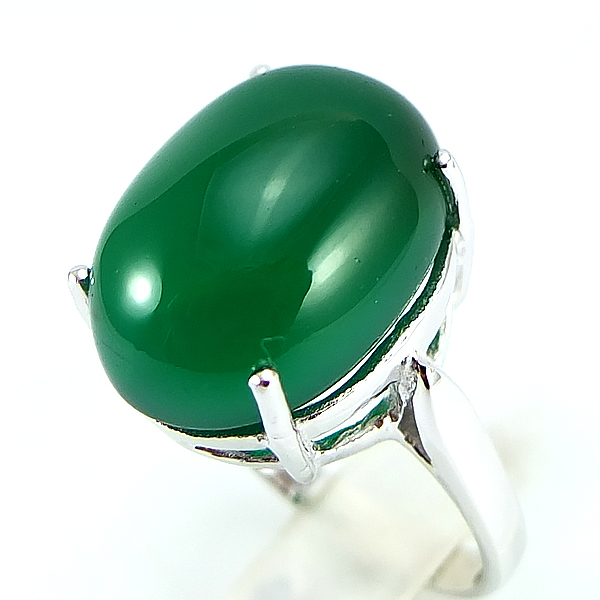 แหวนเงินแท้ราคาถูกชุบทองคำขาว พลอยแท้กรีนอะเกท 13.50 กะรัต งานประณีตสวยงาม สั่งผลิตค่ะ