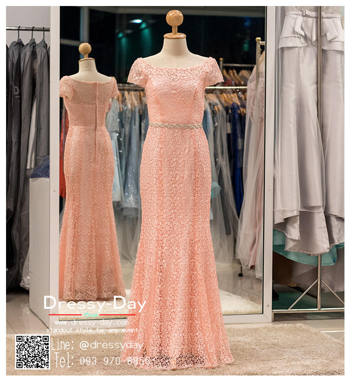 รหัส ชุดเจ้าภาพ : PF023 ชุดราตรียาวมีแขน ชุดไปงานแต่งกลางคืน คนอ้วนใส่สวย