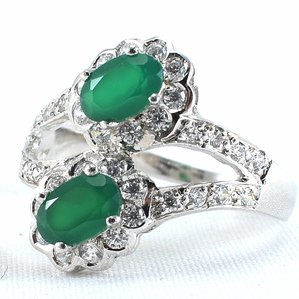 แหวนเงินแท้ราคาถูกชุบทองคำขาว พลอยแท้กรีนอะเกท 1.10 กะรัต งานประณีตสวยงาม สั่งผลิตค่ะ